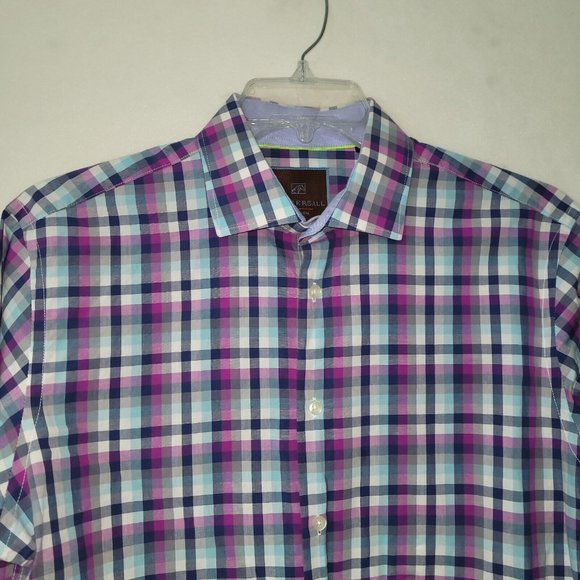 Tattersall London Shirt Men 16.5x32-33 Long Sleeve Button-Up Spread Collar *Flaw - Picture 9 of 13